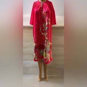 Vintage At Home Wear Women Nightgown Hot Pink floral Front Zipper Size L Pockets